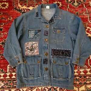 Restyled Handcrafted‎ Wearable Art Chicos Denim Jacket Sz M/L